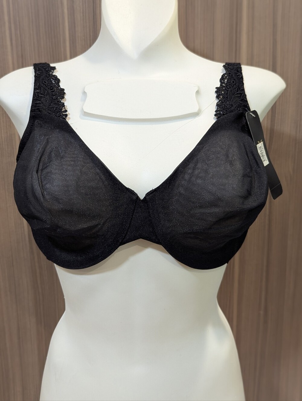 NWT Wacoal Black Underwire Bra 38D Lace Trim Mesh #65163